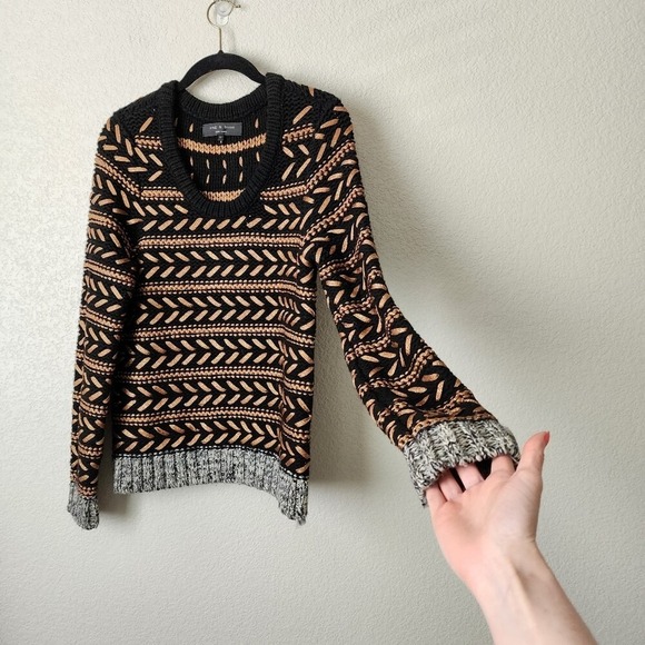 RAG & BONE Metallic Stripe Chunky Knit Sweater Dark Academia Size M - Picture 7 of 8